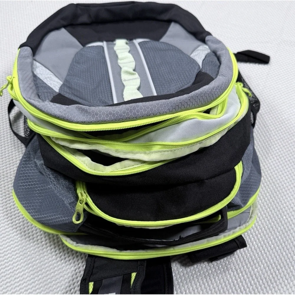 Adidas Loadspring Backpack Black Gray Neon Green Multi Pocket Book Bag